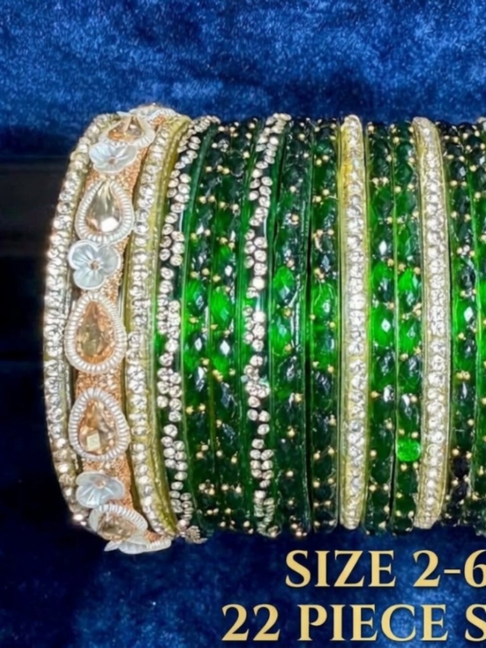 Traditional Elegant Rhinestone Bangle Set for Women – Glass & Gold-Tone Churi Br